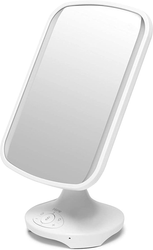 Adjustable Vanity Mirror, Makeup Mirror with Bluetooth Audio, Hands-Free Speakerphone, LED Lighting, Siri & Google Support USB Charging, Flat Panel LED Lighting