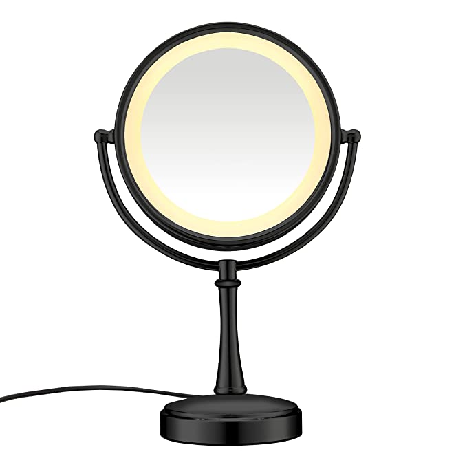 Conair Reflections Double-sided Incandescent Lighted Vanity Makeup Mirror, 1x/7x magnification, Matte Black finish