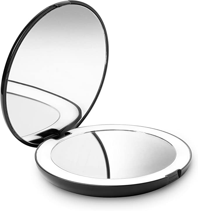 Fancii LED Lighted Travel Makeup Mirror, 1x/10x Magnification - Daylight LED, Compact, Portable, Large 5” Wide Illuminated Folding Mirror