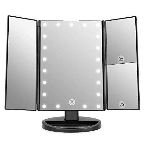 WEILY Vanity Makeup Mirror,1x/2x/3x Tri-Fold Makeup Mirror with 21 LED Lights and Adjustable Touch Screen Lighted Mirror Dressing Mirrors, Gift for Women