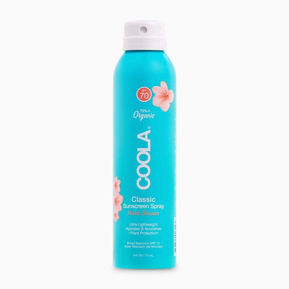 COOLA Organic Sunscreen SPF 70 Sunblock Spray, Dermatologist Tested Skin Care for Daily Protection, Vegan and Gluten Free, Peach Blossom, 6 Fl Oz