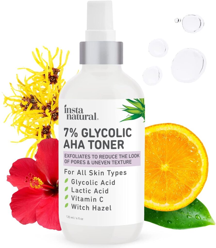 Glycolic Acid Toner 7% with Vitamin C - Pore Minimizer, Blackhead & Brightening Treatment - AHA Exfoliating Astringent - Skin Hydrating Glow Tonic