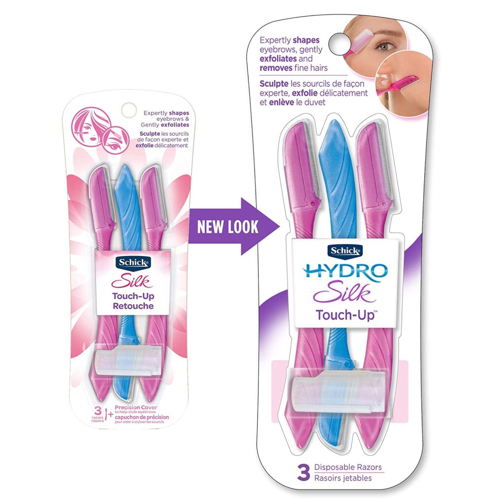 Schick Hydro Silk Touch-Up Multipurpose Exfoliating Dermaplaning Tool, Eyebrow Razor, and Facial Razor with Precision Cover