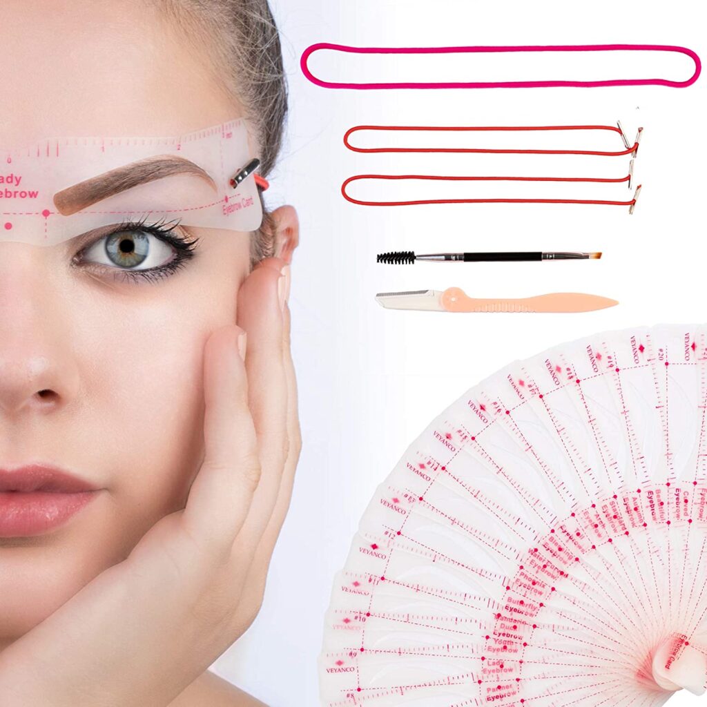 Veyanco Eyebrow Stencil Reusable Shaper Kit - 24 Styles Eyebrow Template With Strap, 3 Minute Makeup Tool for Women, Eyebrows Stencils Kit for Beginner and Professional
