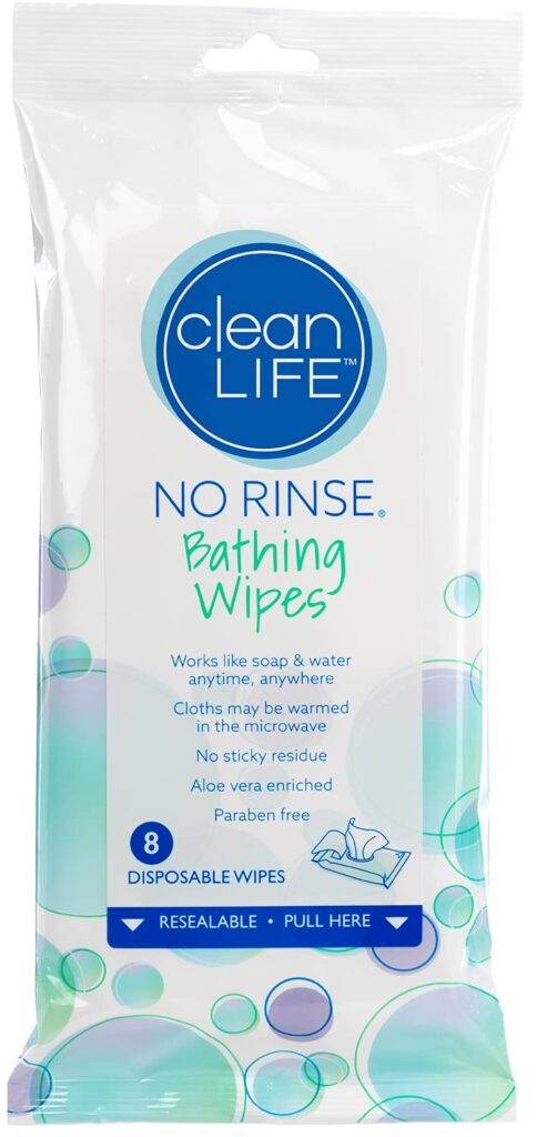 No-Rinse Bathing Wipes by Cleanlife Products (12 Pack), Premoistened and Aloe Vera Enriched for Maximum Cleansing and Deodorizing - Microwaveable