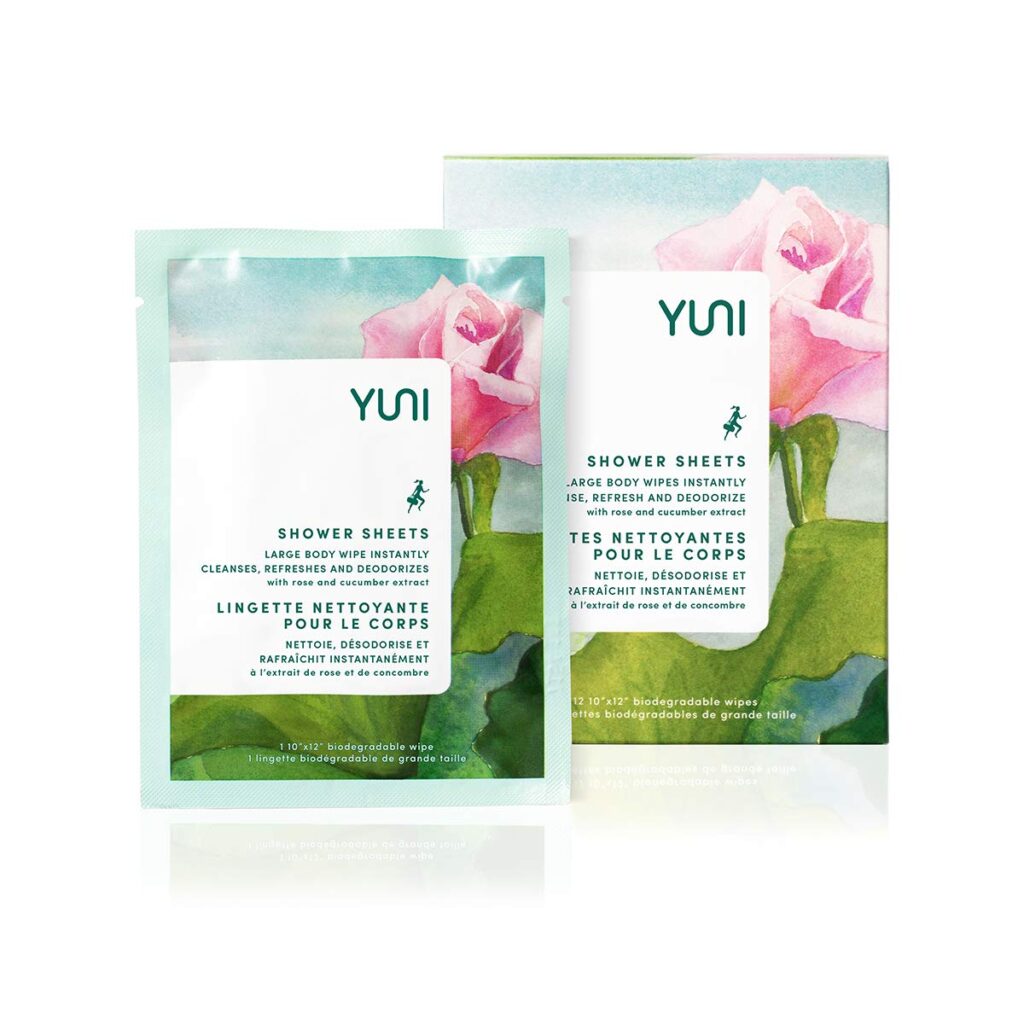 YUNI Beauty Large Body Wipes (Rose Cucumber, 12 Count) Super Soft Moist Showerless Wipes that Cleanse & Deodorize