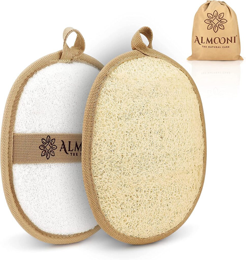 Almooni Premium Exfoliating Loofah Pad Body Scrubber, Made with Natural Egyptian Shower loofa Sponge