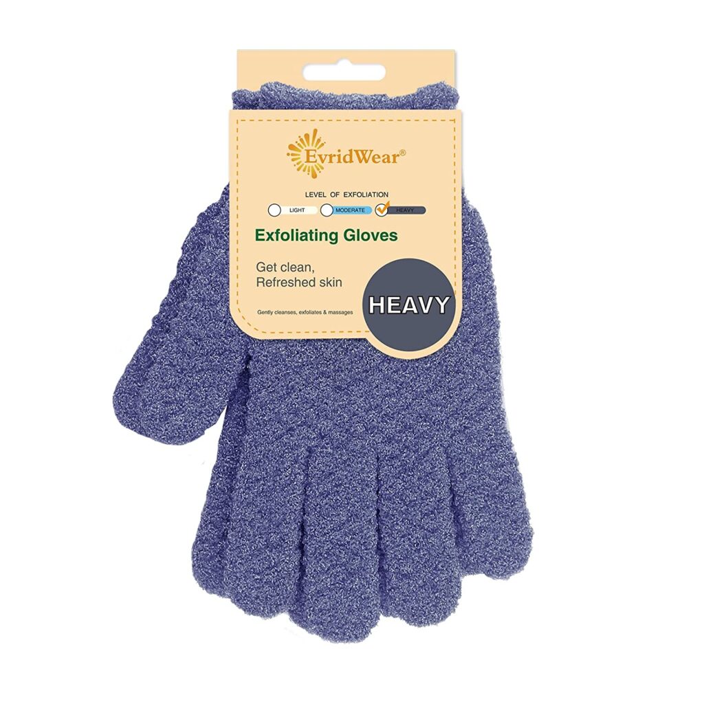 Evridwear Exfoliating Dual Texture Bath Gloves for Shower, Spa, Massage and Body Scrubs, Dead Skin Cell Remover, Gloves with Hanging Loop