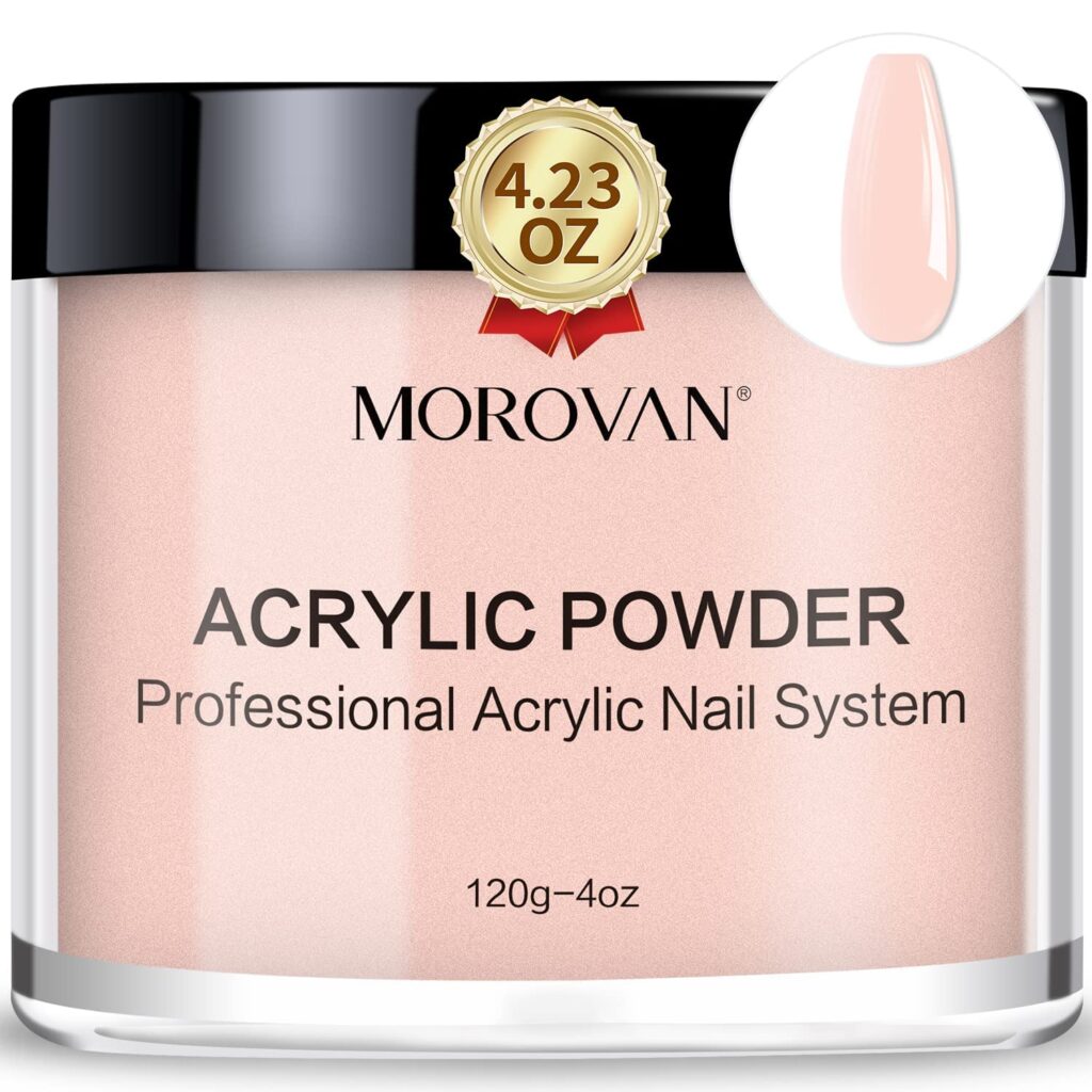 Morovan Nude Pink Acrylic Powder - 4 oz Professional Acrylic Nail Powder Polymer Natural Nude Pink Colors Acrylic Nail Powder