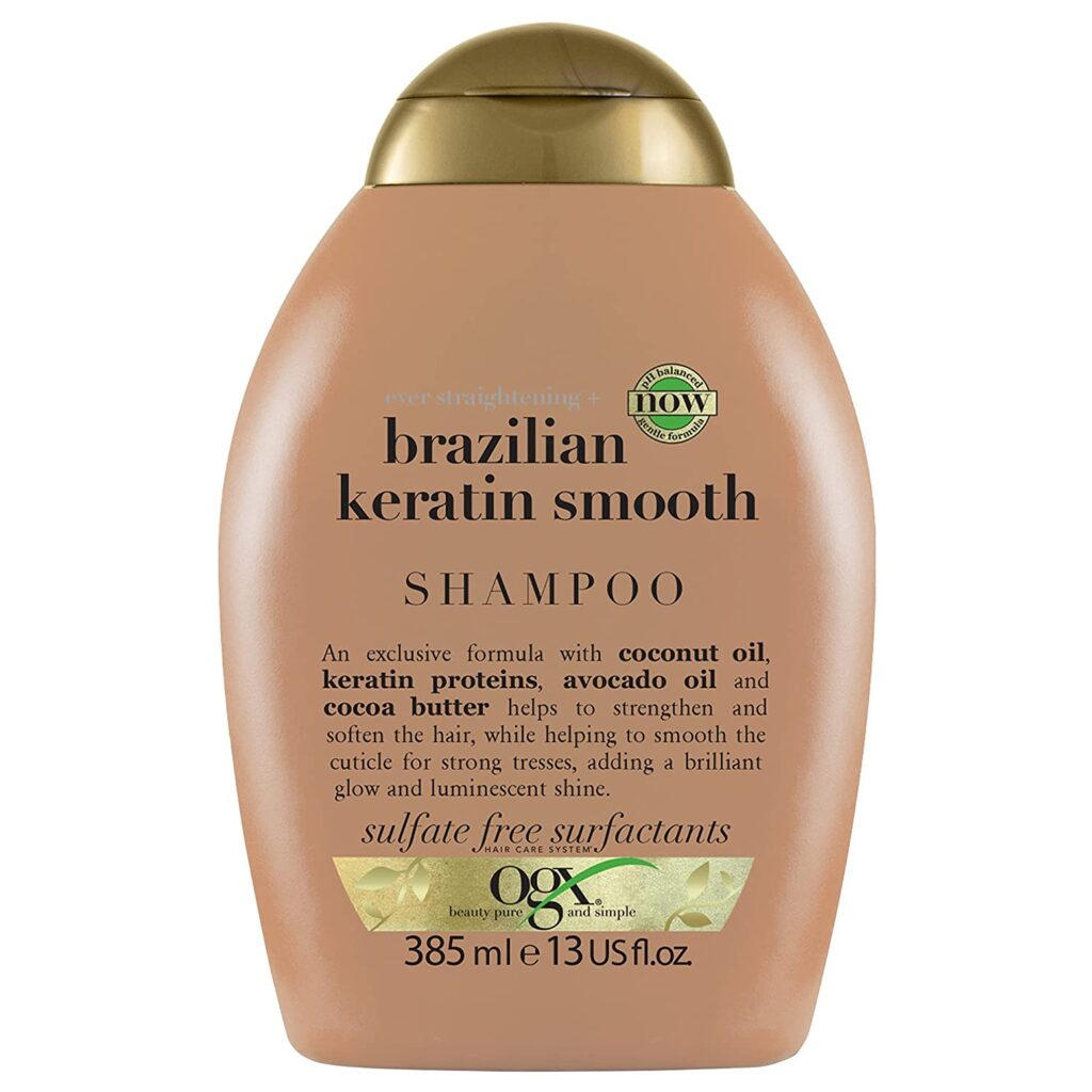 OGX Ever Straightening + Brazilian Keratin Therapy Smoothing Shampoo with Coconut Oil, Cocoa Butter & Avocado Oil for Lustrous, Shiny Hair, Paraben-Free.