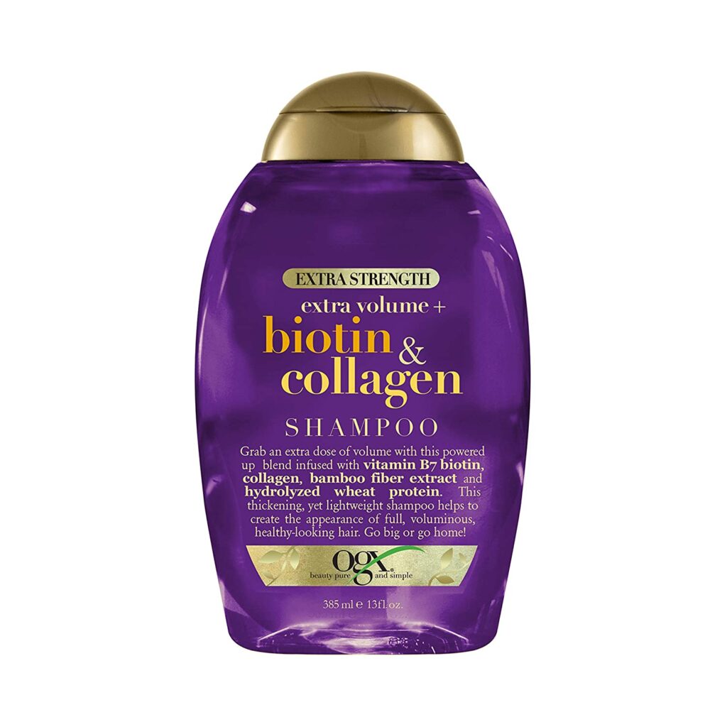 OGX Thick & Full + Biotin & Collagen Extra Strength Volumizing Shampoo with Vitamin B7 & Hydrolyzed Wheat Protein for Fine Hair. Sulfate-Free...