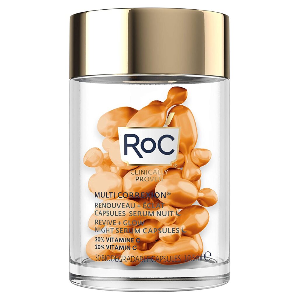 RoC Multi Correxion Revive + Glow Vitamin C Night Serum Capsules for Brightening, Dark Spots, and Texture