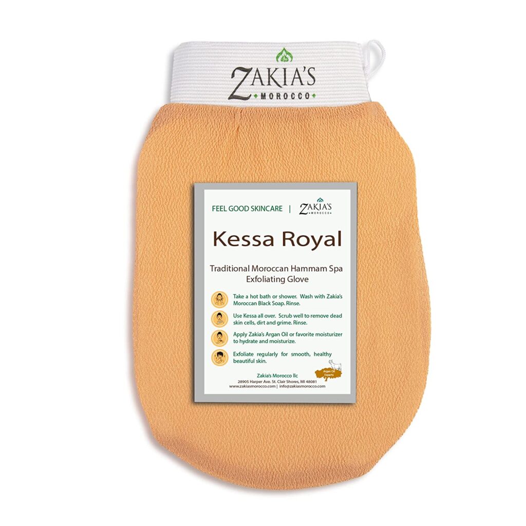 Zakia's Morocco Original Kessa Exfoliating Glove - Salmon color - Removes unwanted dead skin, dirt and grime. Great for self-tanning preparation