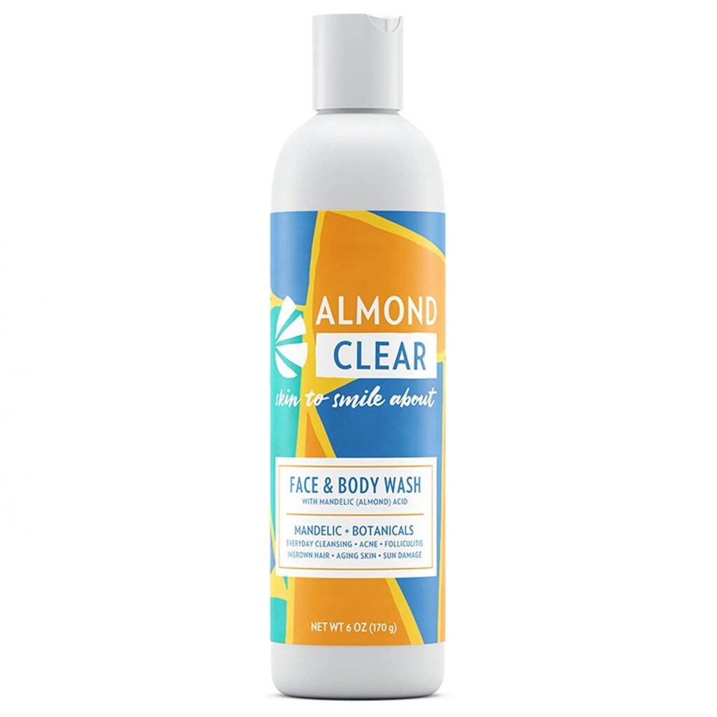 Almond Clear Face & Body Wash | for acne & folliculitis-prone skin, anti-aging, dark spots, ingrown hairs | everyday exfoliating cleanser