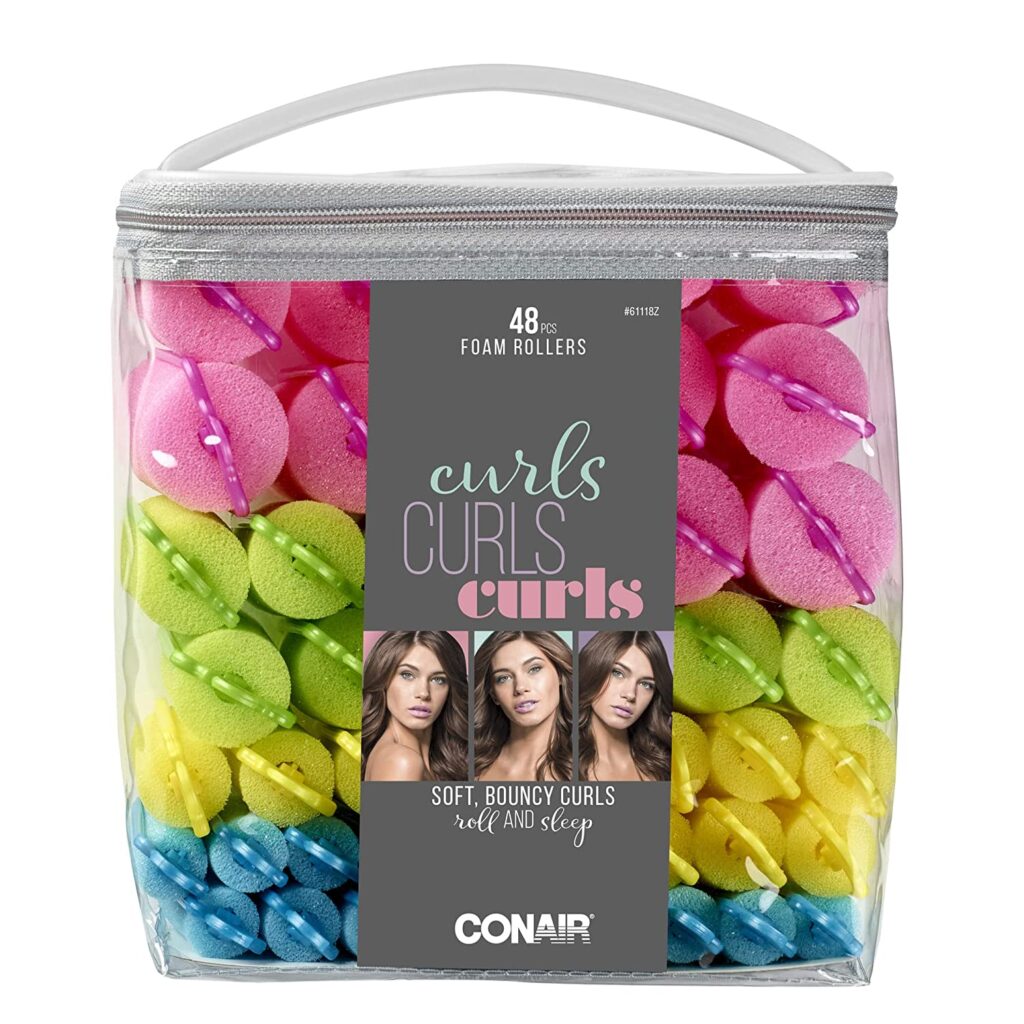 Conair Self-Fastening Foam Rollers in Reusable Zipper Case in Assorted Barrel Sizes and Neon Colors