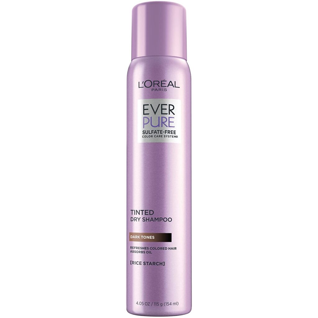 L'Oreal Paris EverPure Sulfate Free Tinted Dry Shampoo for Dark Hair, for Brown and Black Hair, Absorbs Oil, Refreshes Colored Hair,
