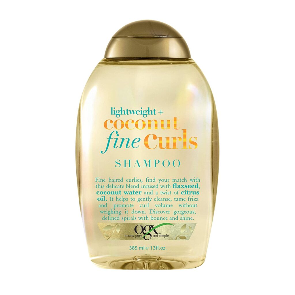 OGX Lightweight + Coconut Fine Curls Shampoo, Lightweight, Shampoo for Curly Hair, Coconut Water Shampoo, Flaxseed Oil, Citrus Oil