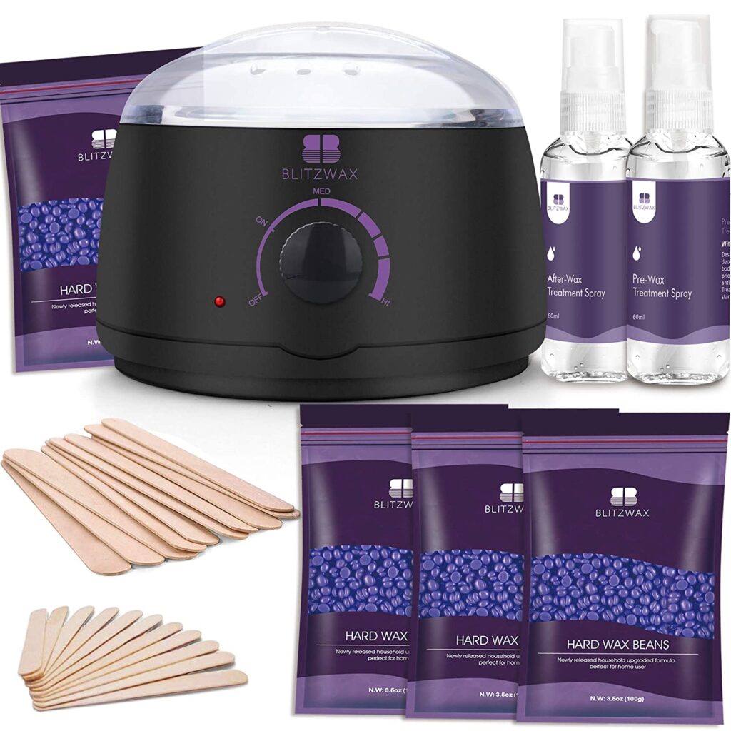 BLITZWAX Waxing Kit Hair Removal Wax Warmer Kit with Sensitive Skin Formula 14oz Lavender Hard Wax Beans
