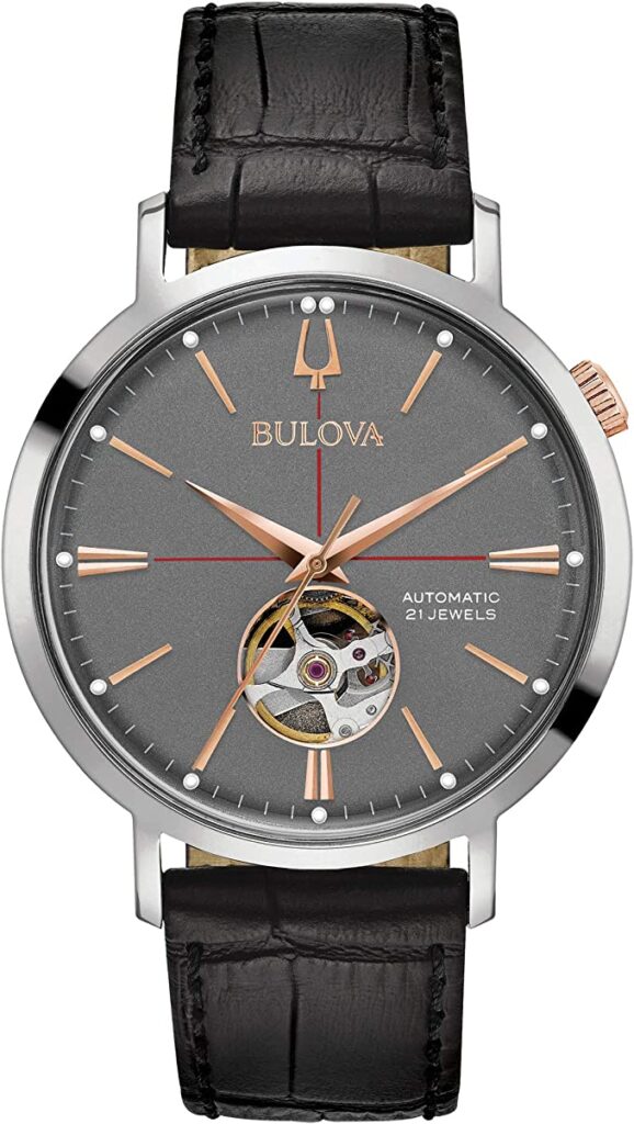 Bulova Classic Automatic Men's Stainless Steel with Black Stainless Steel Strap, Silver-Tone