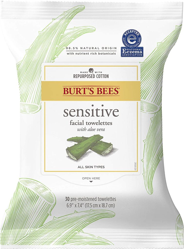 Burt's Bees Facial Cleansing Towelette Wipes for Sensitive Skin with Cotton Extract,