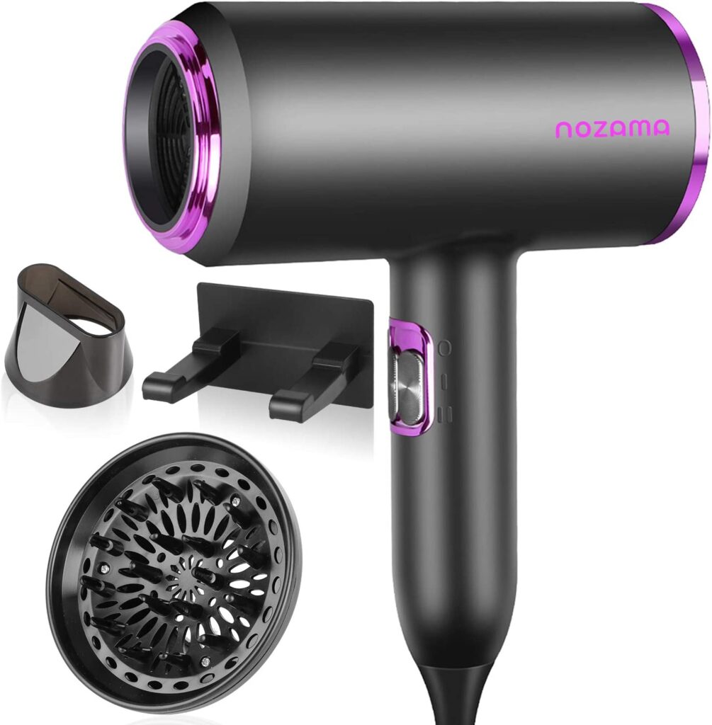 Ionic Hair Dryer, Nozama 1800W Professional Hair Blow Dryers with 3 Heat Settings, 2 Speed, 3 Cool Settings,2 Concentrator Nozzles, Fast Drying Blow Dryer