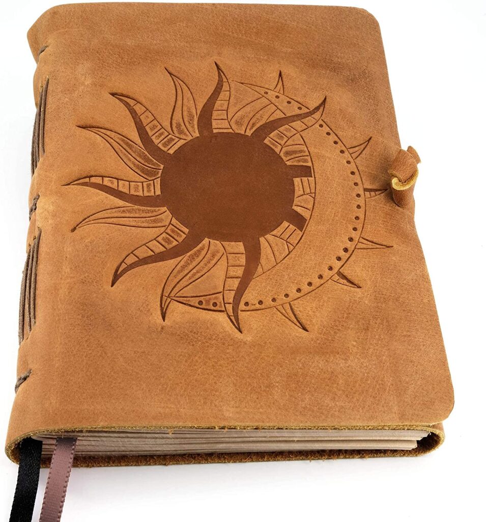 Leather Journal  - Sun & Moon Diary with Lined Pages (5x7 in), Vintage Leather Bound Writing Journal, Lined Journal Notebooks