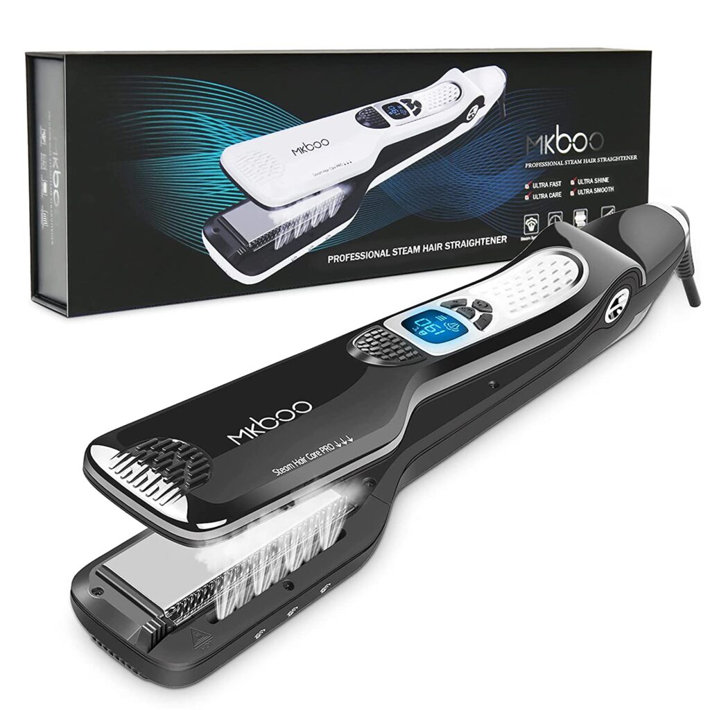 MKBOO Hair Straightener with Steam,Salon Professional Nano Titanium Ceramic Steam Flat Iron with Removable Comb+Digital LCD+5 Level Adjustable