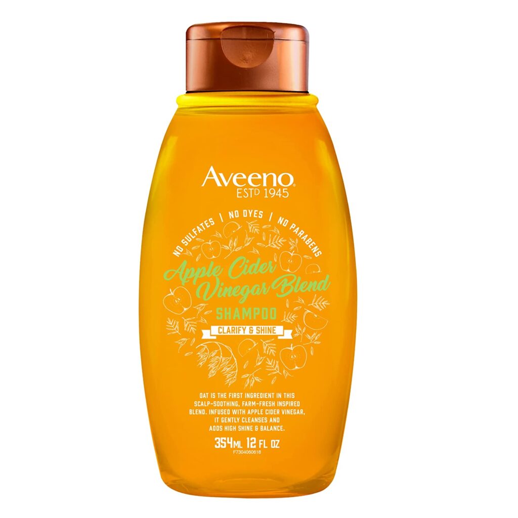 Aveeno Apple Cider Vinegar Sulfate-Free Shampoo for Balance & High Shine, Daily Clarifying & Soothing Scalp Shampoo for Oily or Dull Hair, Paraben & Dye-Free, 