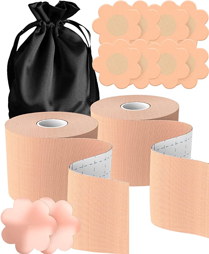BUSTIES Boob Tape Kit (13pcs), Easy to Use (Universal Fit), 2 Pack Boobytape for Breast Lift, Bob Tape for Large Breasts, Bra Nipple Tape with Petals and Covers, Breast Tape for Women Nude