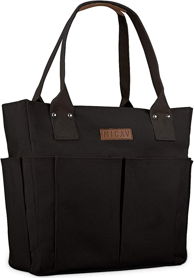 Canvas Tote Bags for Women, Nicav Large Utility Tote Bags with Pockets Zip Top for Teacher Nurse School Work