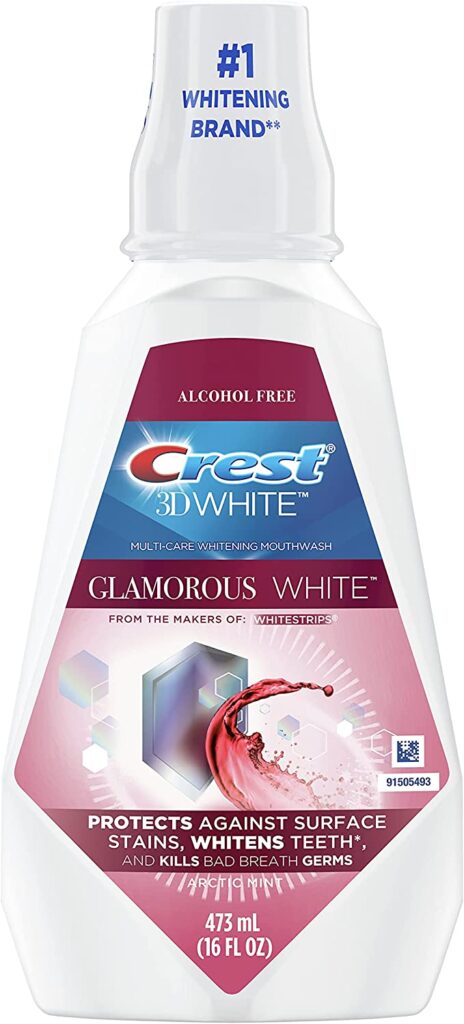 Crest 3D White Glamorous White Alcohol Free Multi-Care Whitening Mouthwash, Arctic Mint