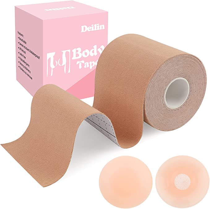 Deilin Boob Tape Boobytape, 2 Pcs Petal Nipple Cover, Fit for Any Type of Clothing and A-D Cup