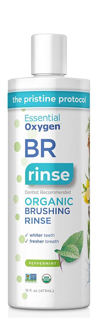 Essential Oxygen Certified BR Organic Brushing Rinse, All Natural Mouthwash for Whiter Teeth, Fresher Breath, and Happier Gums, Alcohol-Free Oral Care, Peppermint, 