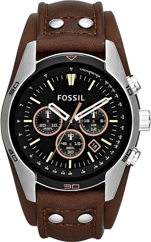 Fossil Men's Coachman Stainless Steel and Leather Casual Cuff Quartz Watch