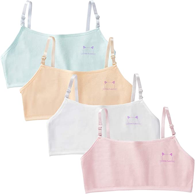 HewMay 4-8 Pack Girls' Training Bra Age 10-14 Teen Student Bra with Adjustable Straps