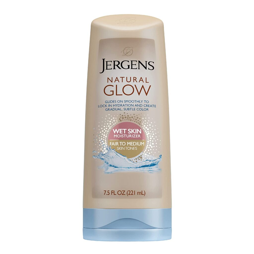 Jergens Natural Glow In-shower Lotion, Self Tanner for Fair to Medium Skin Tone, Wet Skin Lotion, Sunless Tanner Locks in Hydration for Gradual, Flawless Color,
