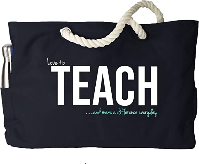 KEHO XXL Ultimate Teacher Waterproof Multi Pocket Tote Shoulder Bag (Huge) - Perfect Usable Gift for Teacher Appreciation, Comfy Rope Handles & Perfect Work Bag