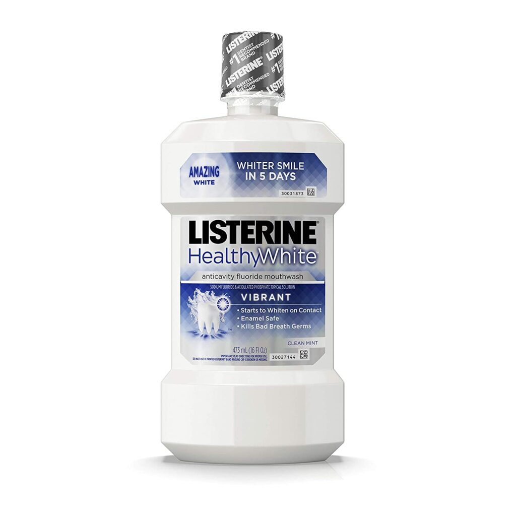 Listerine Healthy White Vibrant Multi-Action Fluoride Mouth Rinse, Foaming Anticavity Mouthwash for Whitening Teeth and Fighting Bad Breath