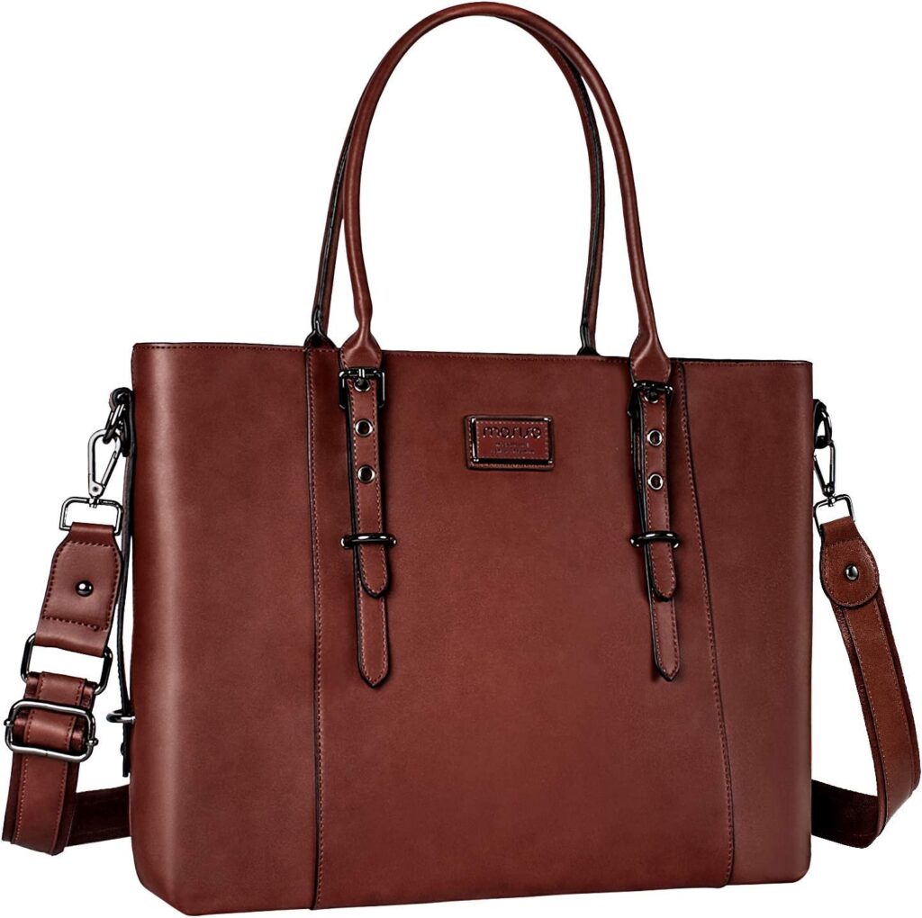 MOSISO PU Leather Laptop Tote Bag for Women