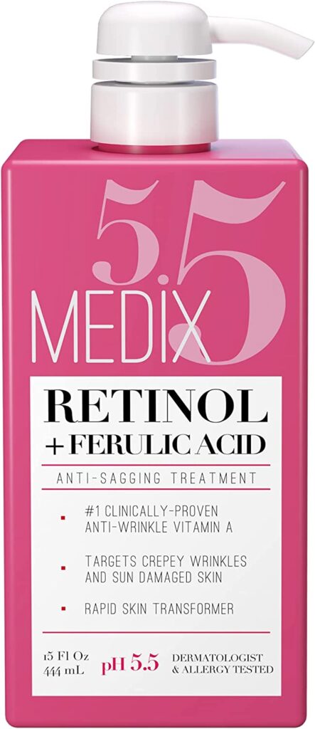 Medix 5.5 Retinol Body Lotion Moisturizer Face & Body Cream & Crepey Skin Care Treatment, Anti Aging Retinol Body Cream Targets Appearance Of Wrinkles, Sagging Skin, & Sun Damaged Skin, 