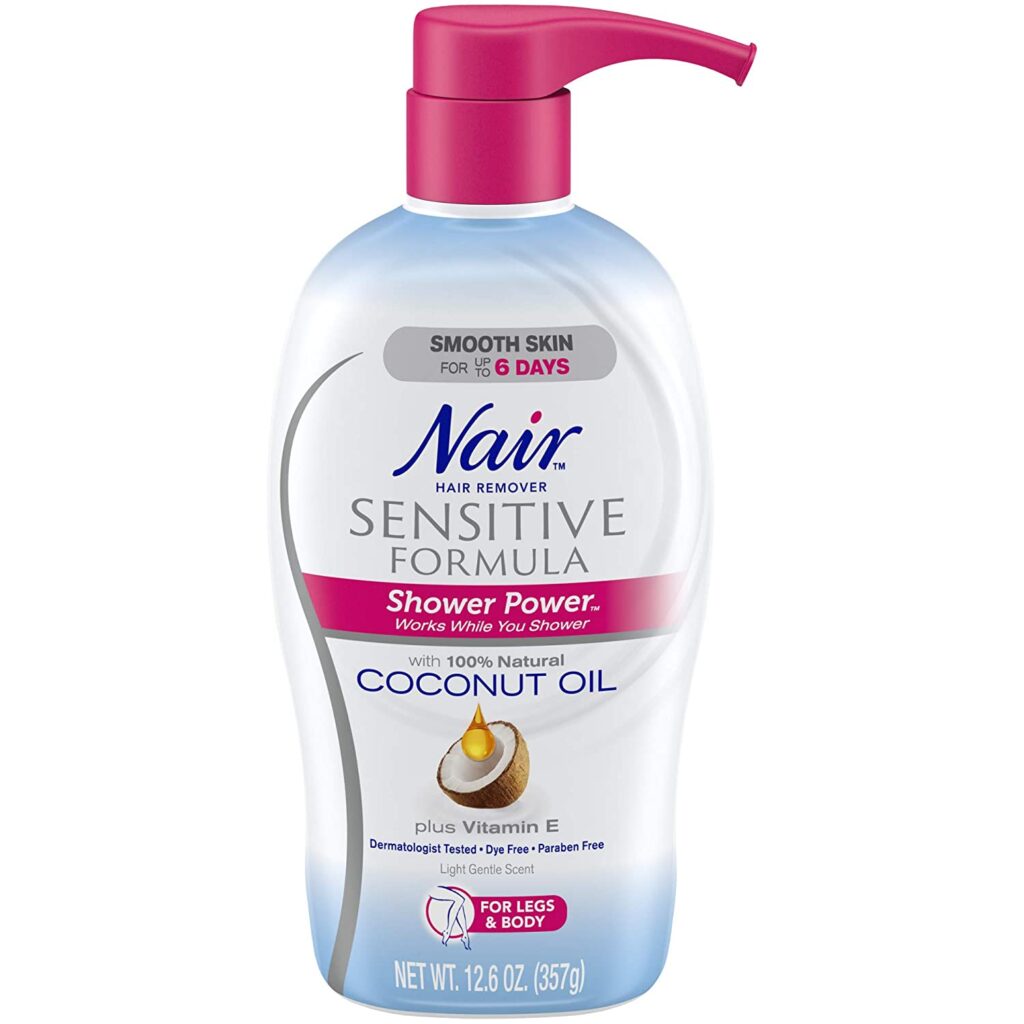 Nair Hair Remover Sensitive Formula Shower Power with Coconut Oil and Vitamin E, Light, Gentle Scent,