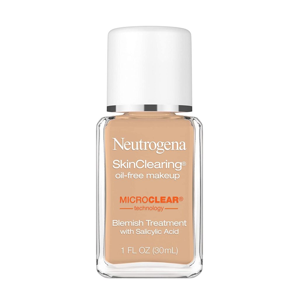 Neutrogena SkinClearing Oil-Free Acne and Blemish Fighting Liquid Foundation with Salicylic Acid Acne Medicine, Shine Controlling, for Acne Prone Skin