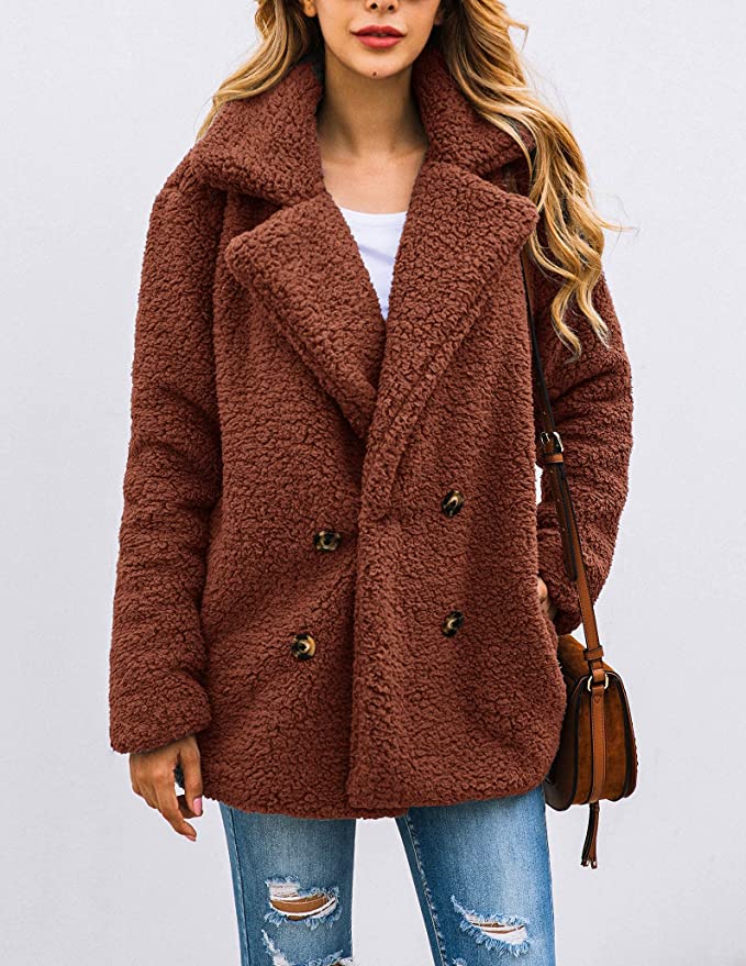 PRETTYGARDEN Women's Fashion Long Sleeve Lapel Zip Up Faux Shearling Shaggy Oversized Coat Jacket For Warm Winter