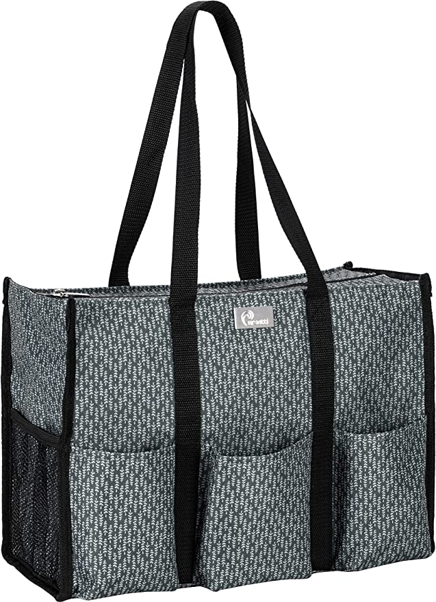 Pursetti Zip-Top Organizing Utility Tote Bag with Exterior & Interior Pockets for Working Women, Nurses, Teachers and Moms