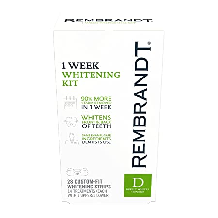 REMBRANDT Deeply White + Peroxide 1 Week Teeth Whitening Kit, Removes Tough Stains, Enamel-Safe, 28 Custom-Fit Whitening Strips (14 Treatments)