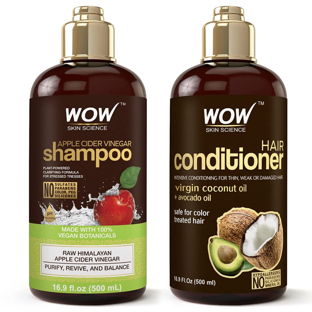 WOW Skin Science Apple Cider Vinegar Shampoo & Conditioner Set - Men and Womens Gentle Shampoo & Conditioner Set for Dry Hair - Increase Gloss