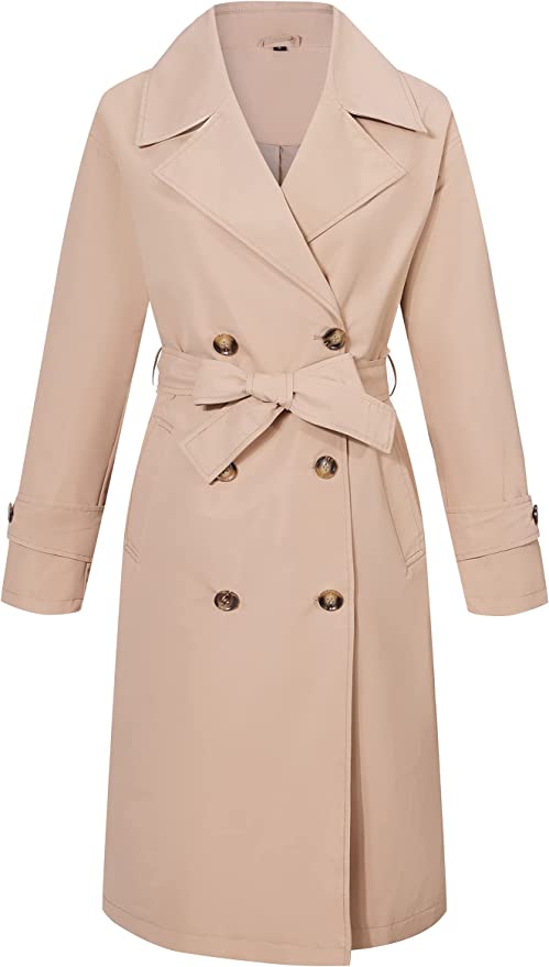 Women Long Trench Coats Plus Size Double-Breasted 2022 Fall Fashion, Water Resistant Loose Oversized Thin Jacket with Belt