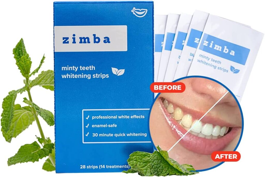 Zimba Teeth Whitening Strips Vegan Whitening Strip Enamel Safe Teeth Whitening Hydrogen Peroxide Teeth Whitener for Coffee, Wine, Tobacco, and Other Stains
