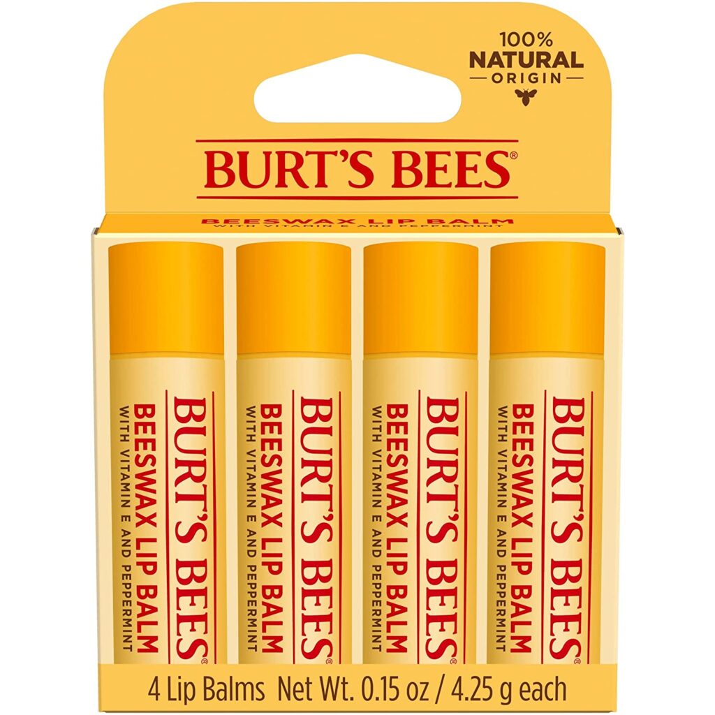 Burt's Bees Lip Balm Stocking Stuffer, Moisturizing Lip Care Holiday Gift, 100% Natural, Original Beeswax with Vitamin E & Peppermint Oil 