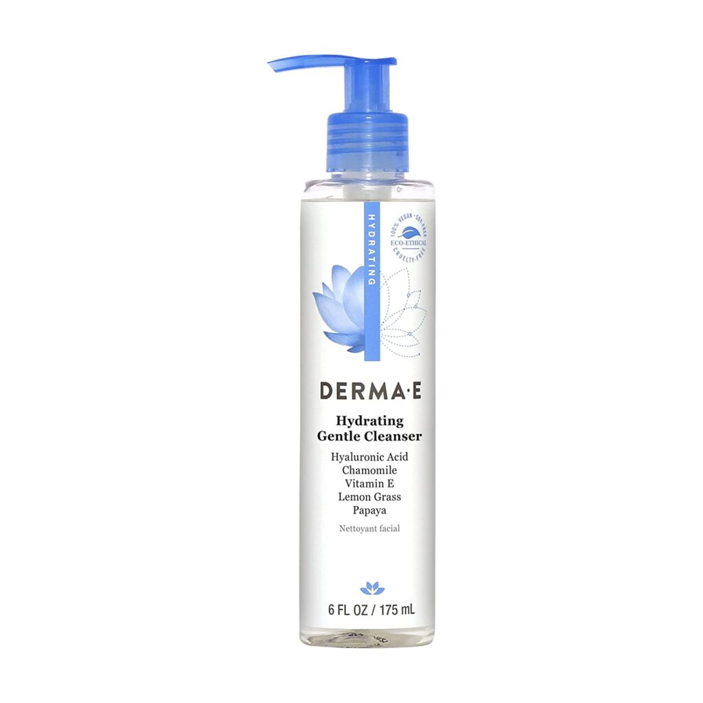 DERMA E Hydrating Gentle Cleanser with Hyaluronic Acid – Moisturizing Facial Cleanser Tones, Moisturizes & Improves Skin Texture – Gently Exfoliating Papaya Face Wash